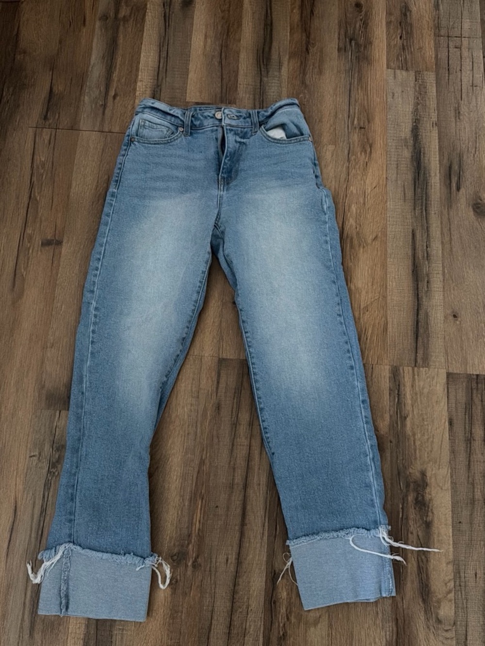 BCBGeneration Light Blue Straight-Leg Jeans with Cuffed Hem